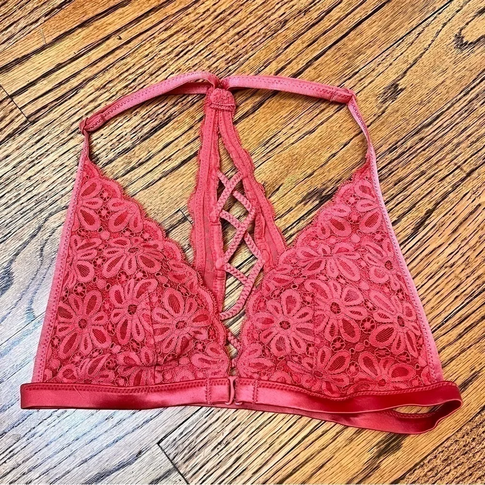 VICTORIA'S VS SECRET PINK Lace Racerback Unlined Pad Bralette Bra Coral Size XS